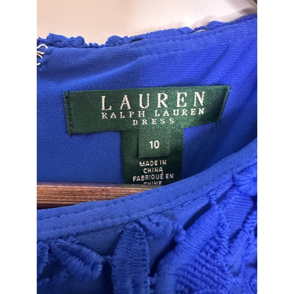 Lauren Ralph Lauren Royal Blue Floral Lace Overlay Sleeveless Sheath Dress Sz 10 - Picture 12 of 15